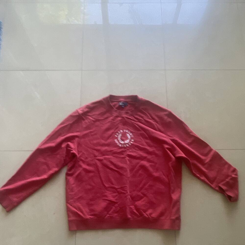 Fred Perry Red Crew Neck Fleece Cotton Pullover Sweatshirt Men's Size M Logo